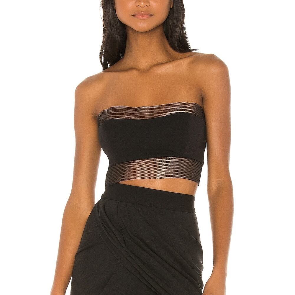 Katie May Black Strapless Mesh-Trim Crop Top
